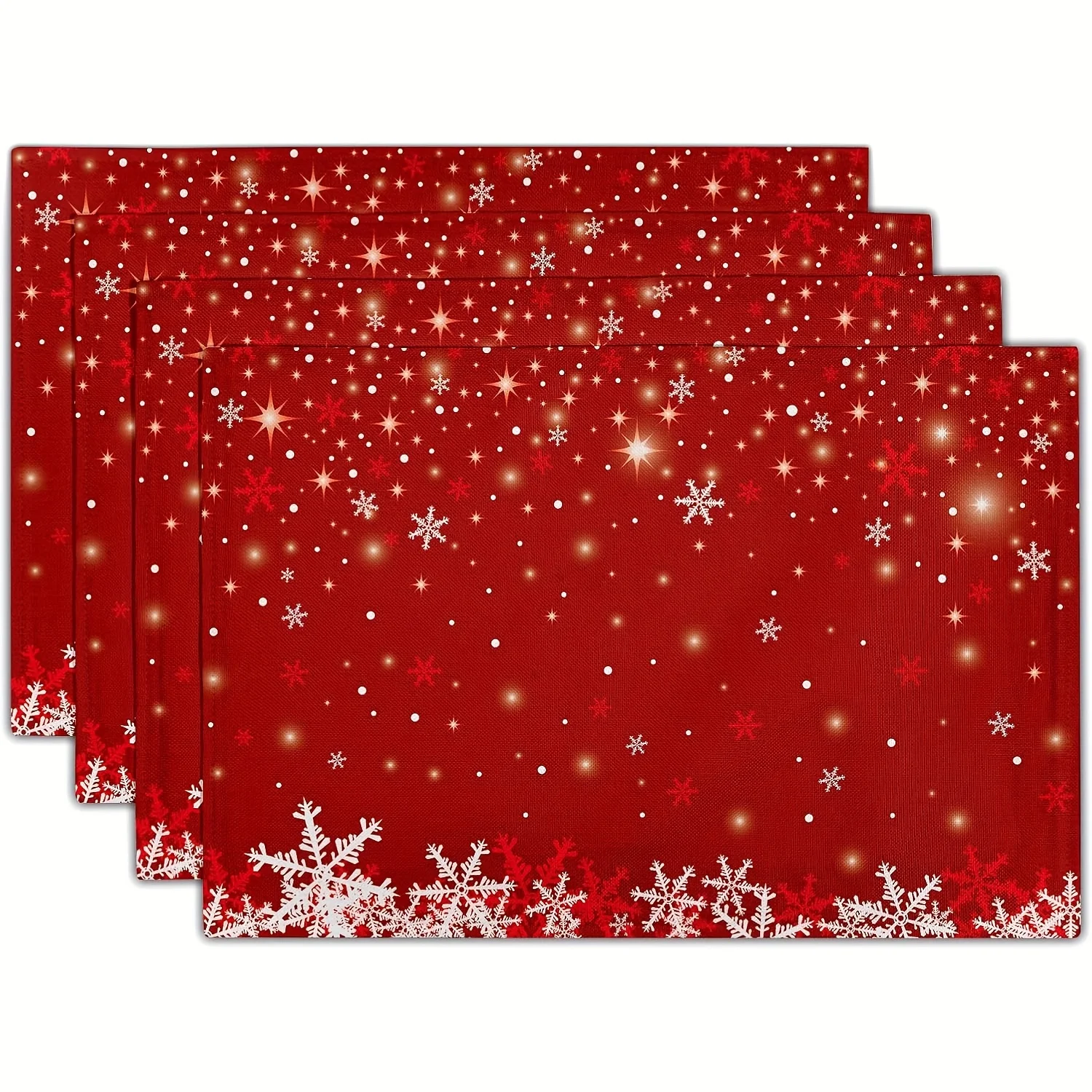 Red Snowflake Star Light Printed Placemats Heat Resistant Christmas New Year Dinner Indoor Holiday Gathering Table Decor Gifts