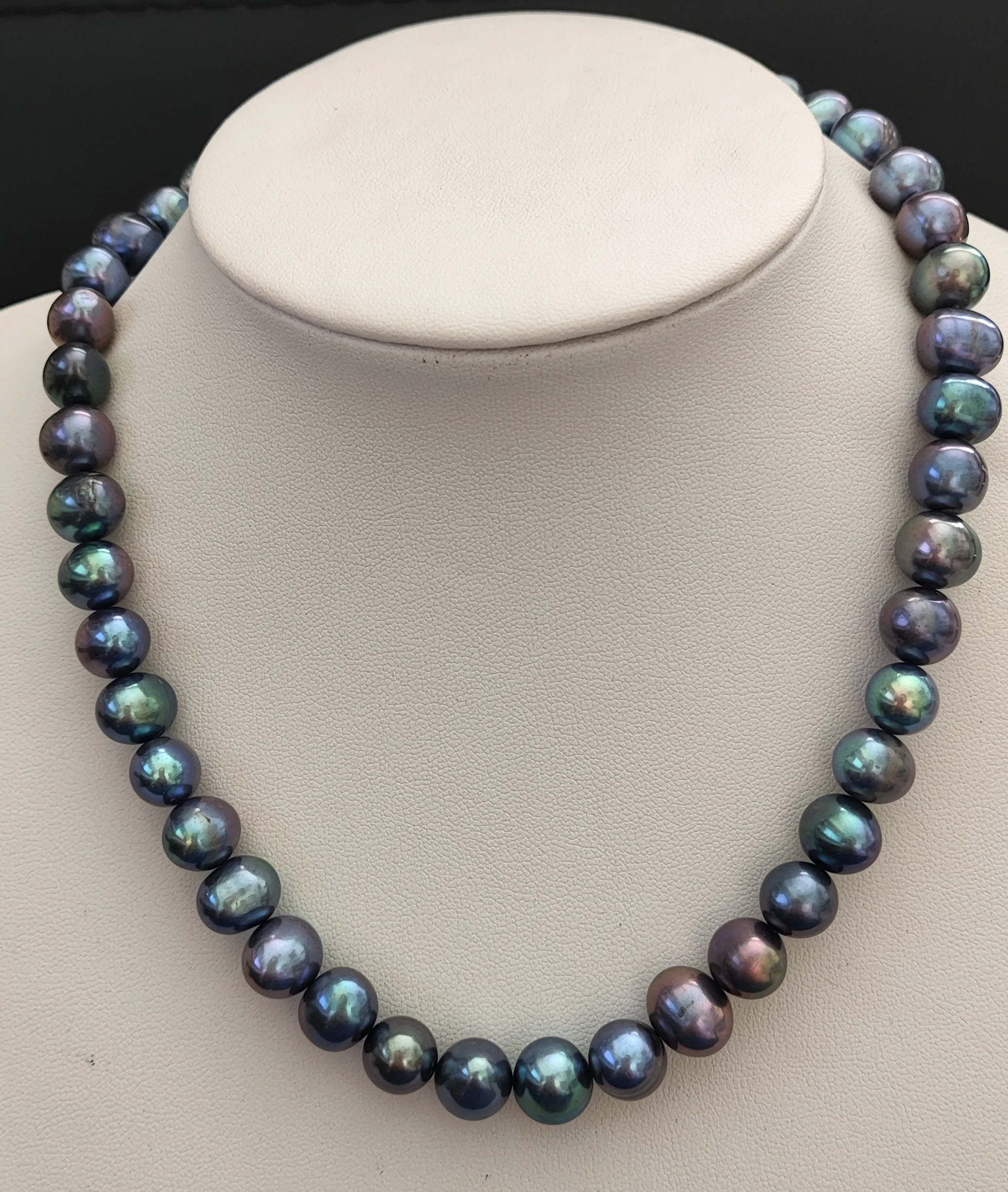 Glossy Natural AAAAA 9-10mm REAL Tahitian black pearl necklace 14kp GOLD 18 inch