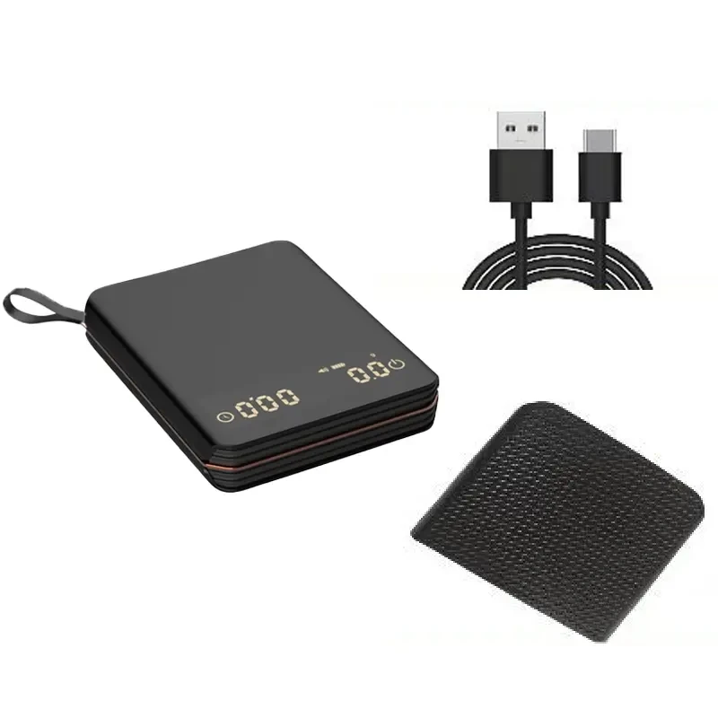 Mini Portable Digital Coffee Scale 2kg 1g Rechargeable High Precision LED Kitchen Scale Timer for Hand Pour over Coffee