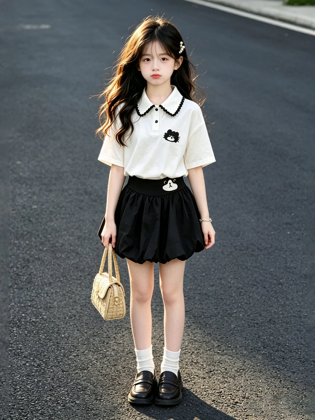 prep-school-style-children's-outfit-summer-clothes-for-girls-primary-school-students-fashionable-shirt-and-skirt-set