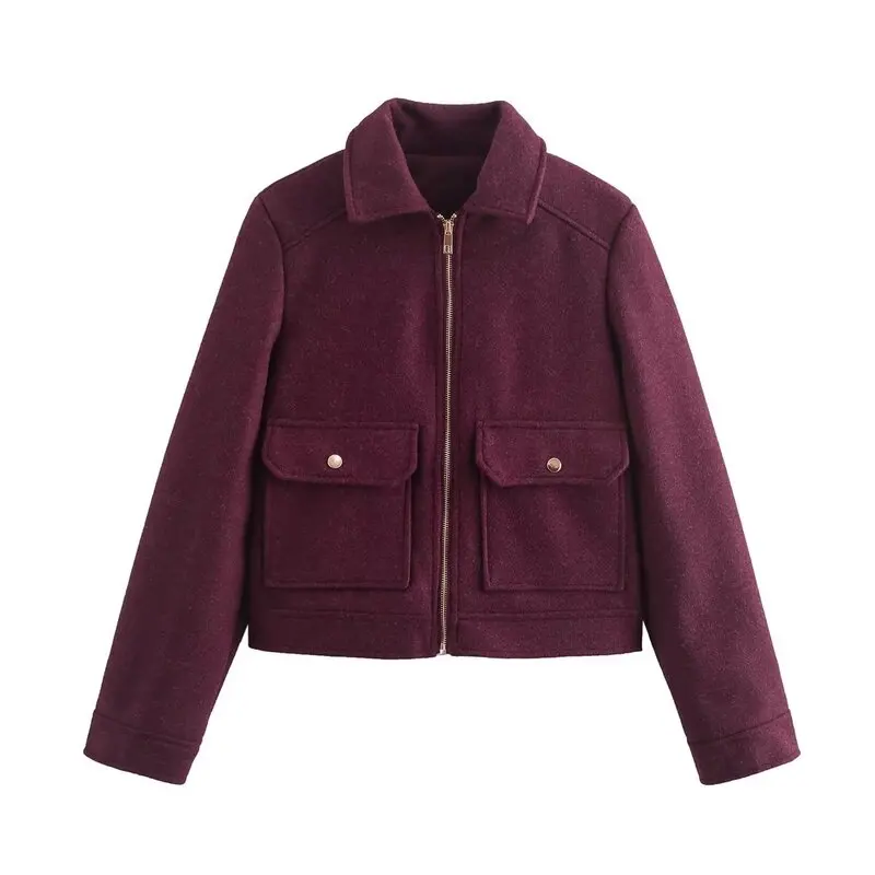 

2024 Autumn Winter Women's Loose Fit Long Sve Coat with kets Zipper Soft Woolen Versatile Outerwear Faionable Slimming