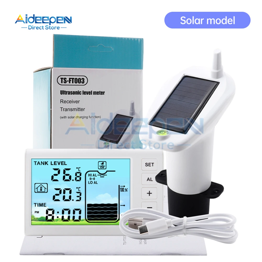 

Wireless Ultrasonic Water Tank Liquid Level Meter With Temperature Sensor Water Level Time Display Low Battery Indicator