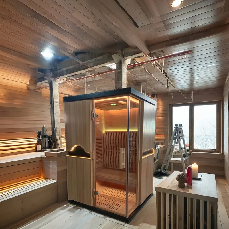 Suitable For 1-6 People Square Solid Wood Sauna Stone Heating Home Dry Steam Sauna Room