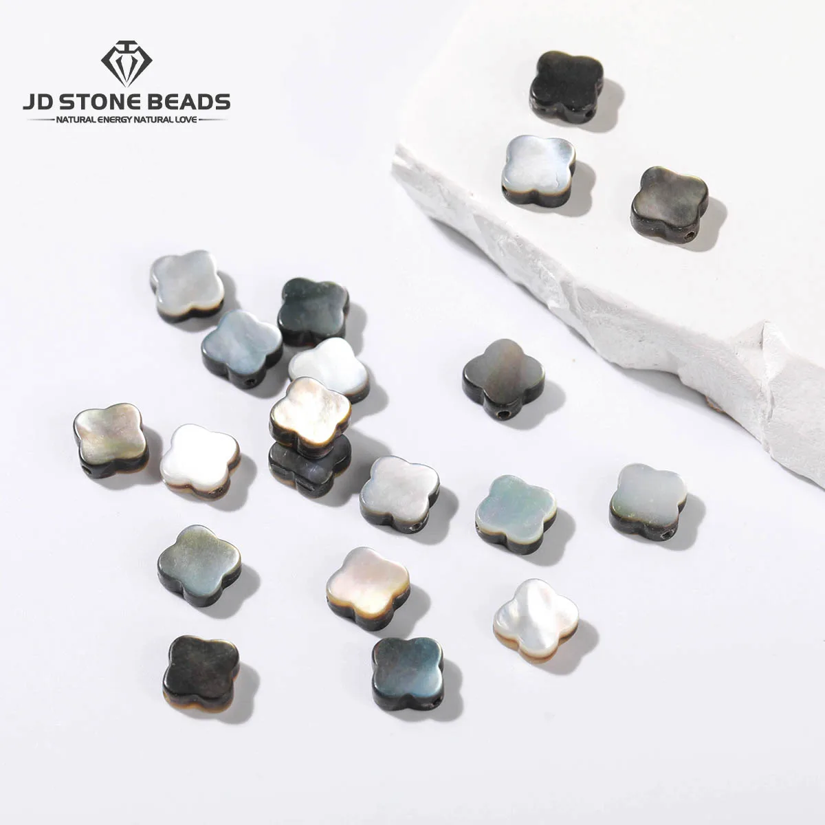 

10 Pcs/lot Natural Black Shell Four-Leaf Clover Bead Flat Loose Spacer Bead for Jewelry Making DIY Bracelet Necklace Accessories