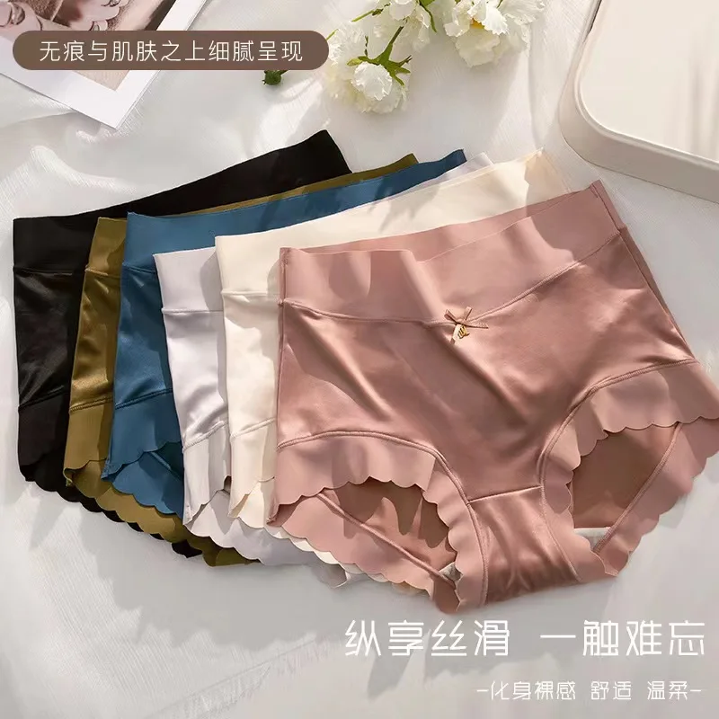 2 Pcs/set Satin Ice silk Underwear Women's Briefs Soft Sexy High quality Comfortable Abdomen Panties smooth Lingerie