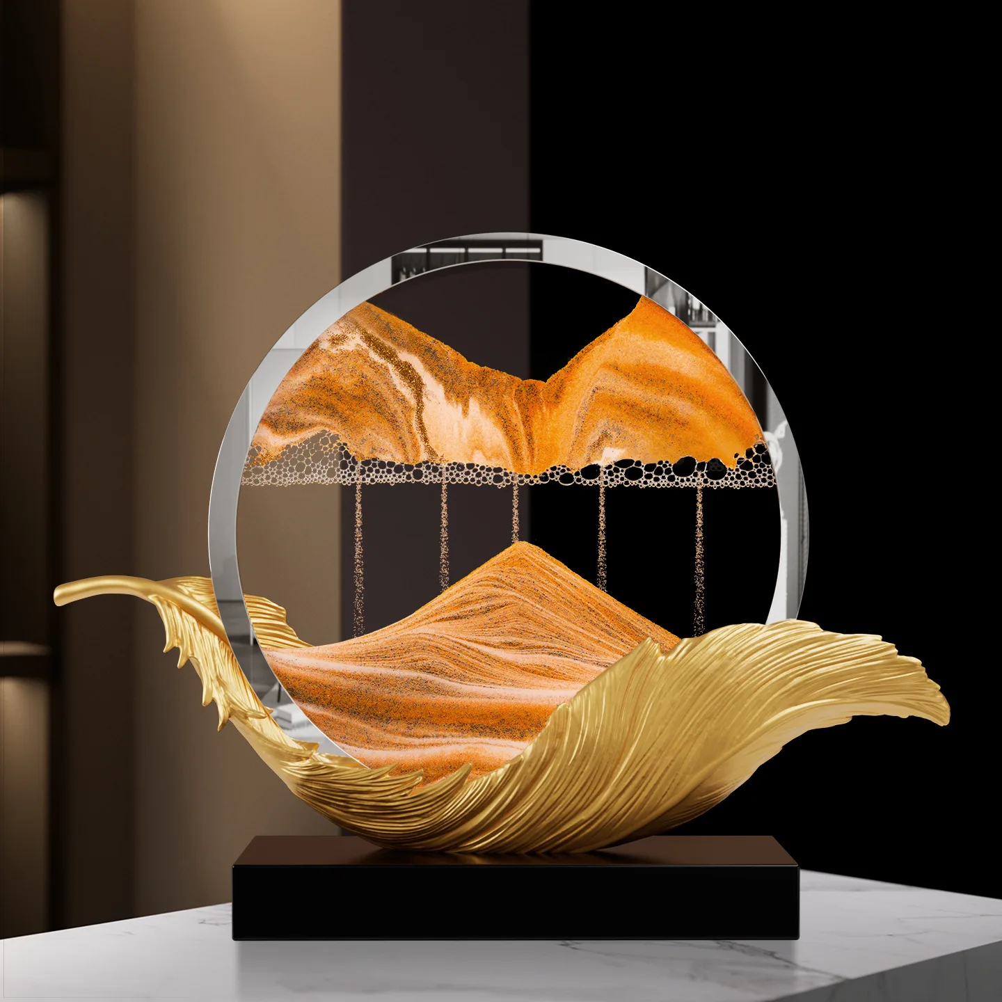 New Chinese Auspicious Feather Decompression Quicksand Painting Military Ornament Home Accessories Office Wine Cabinet Gift