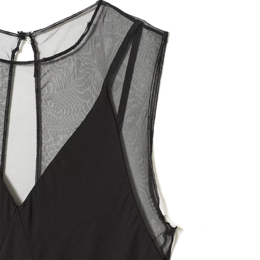 Robe longue sensuelle pour femmes, nouveau Design français, col rond, sans manches, tempérament élégant, Perspective, hiver