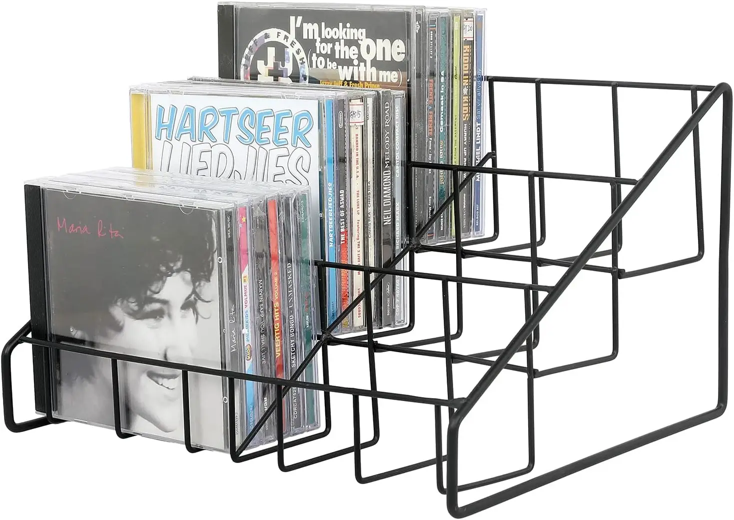 

Modern Matte Black Metal Wire CD Holder Storage Stand, 3 Tier Media Jewel Case Organizer Rack