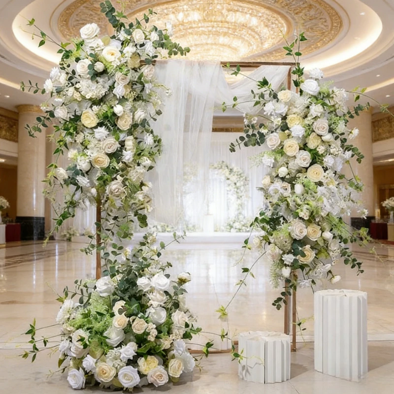 

Искусственные зеленые растения и розы в корейском стиле, цветочные ряды и шарики, идеальный небольшой свежий выбор для свадебного фона и сцены