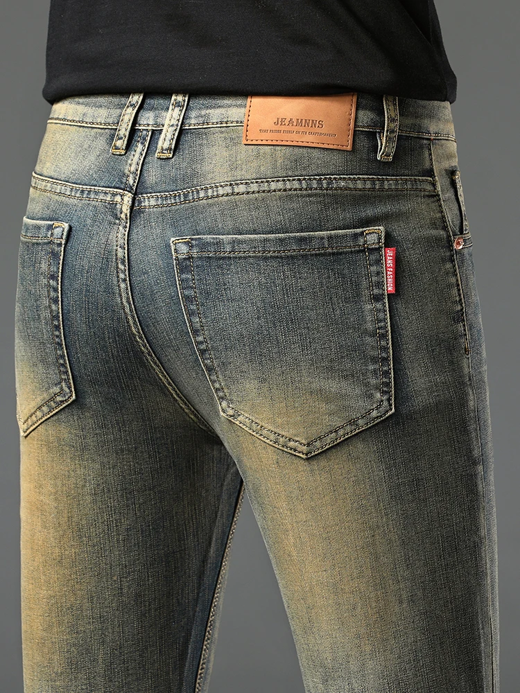 

Мужские джинсы премиум-класса в стиле ретро, облегающие, осенне-зимние, эластичные, модные, длинные брюки, американские, универсальные, с узким низом штанин