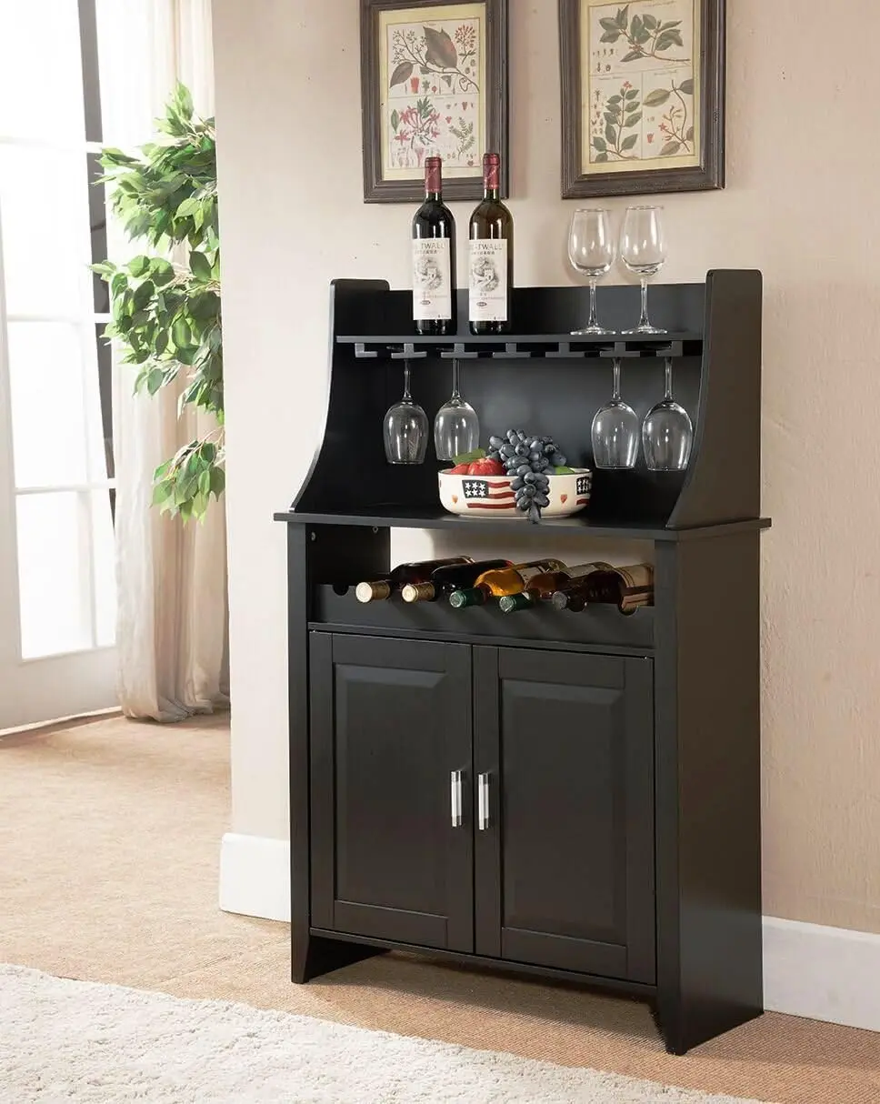 Wood Wine Rack Buffet & Storage Cabinet, Black, WR1345