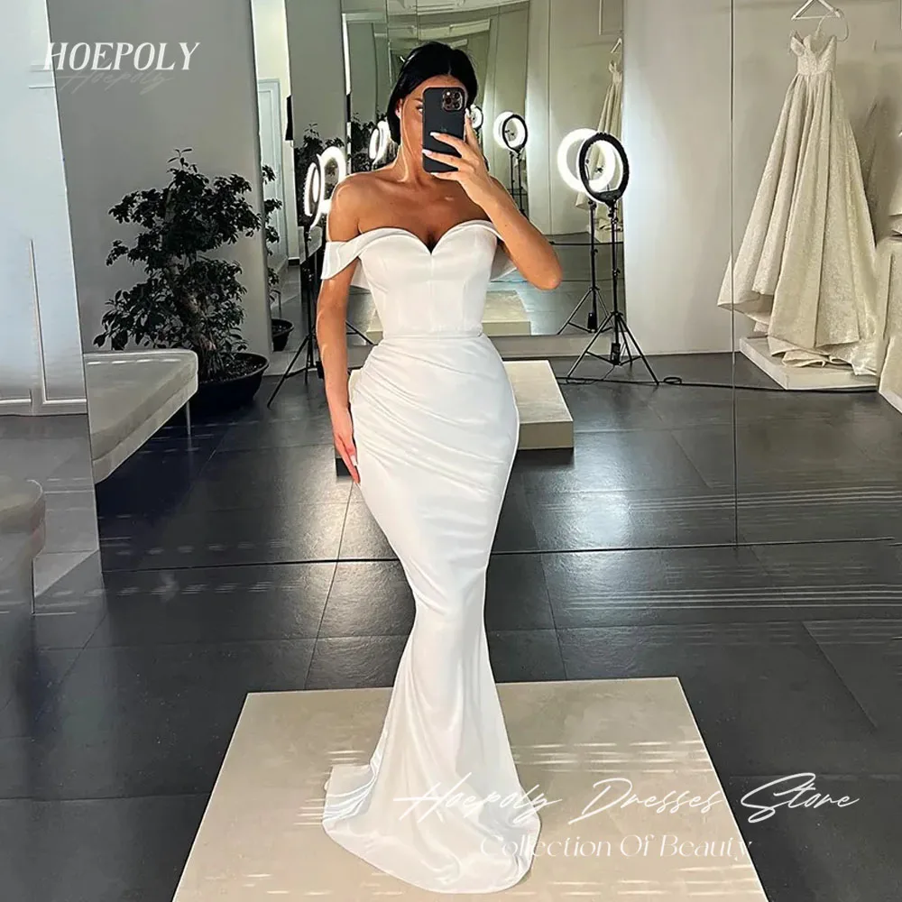 

Hoepoly Ivory Mermaid Evening Dresses Sweetheart Off The Shoulder Party Gowns Fashion Serene Sleeveless Robe De Soiree