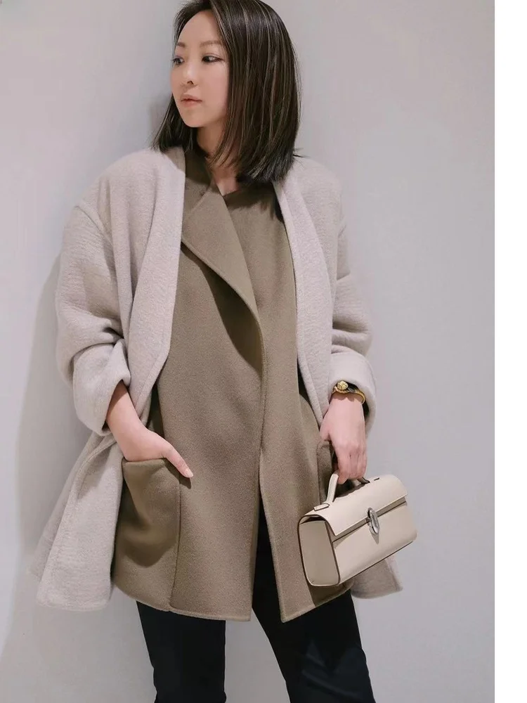 

Двусторонний шерстяной жилет Ele с большими карманами в стиле милитари от Tang Jialing Sister BDFBE5EJ Commute Sle