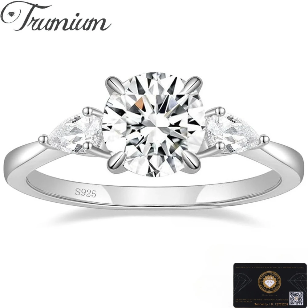 Trumium 2CT Moissanite Engagement Rings for Women D Color VVS1 Clarity 925 Sterling Silver Round Halo Moissanite Wedding Band