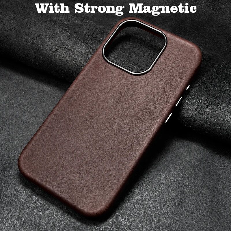 Genuine Leather Case for iPhone 16 Pro Max Quality Business Case for iPhone 15 Pro Max Strong Magnetic Charging Phone Back Cover