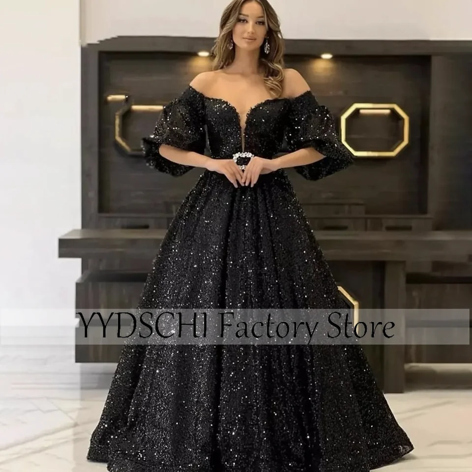 Gaun Koktail Kustom Gaun Mewah Hitam 2024 Gaun Prom Satin Gaun Selebriti Payet Berkilau Satu Bahu untuk Wanita