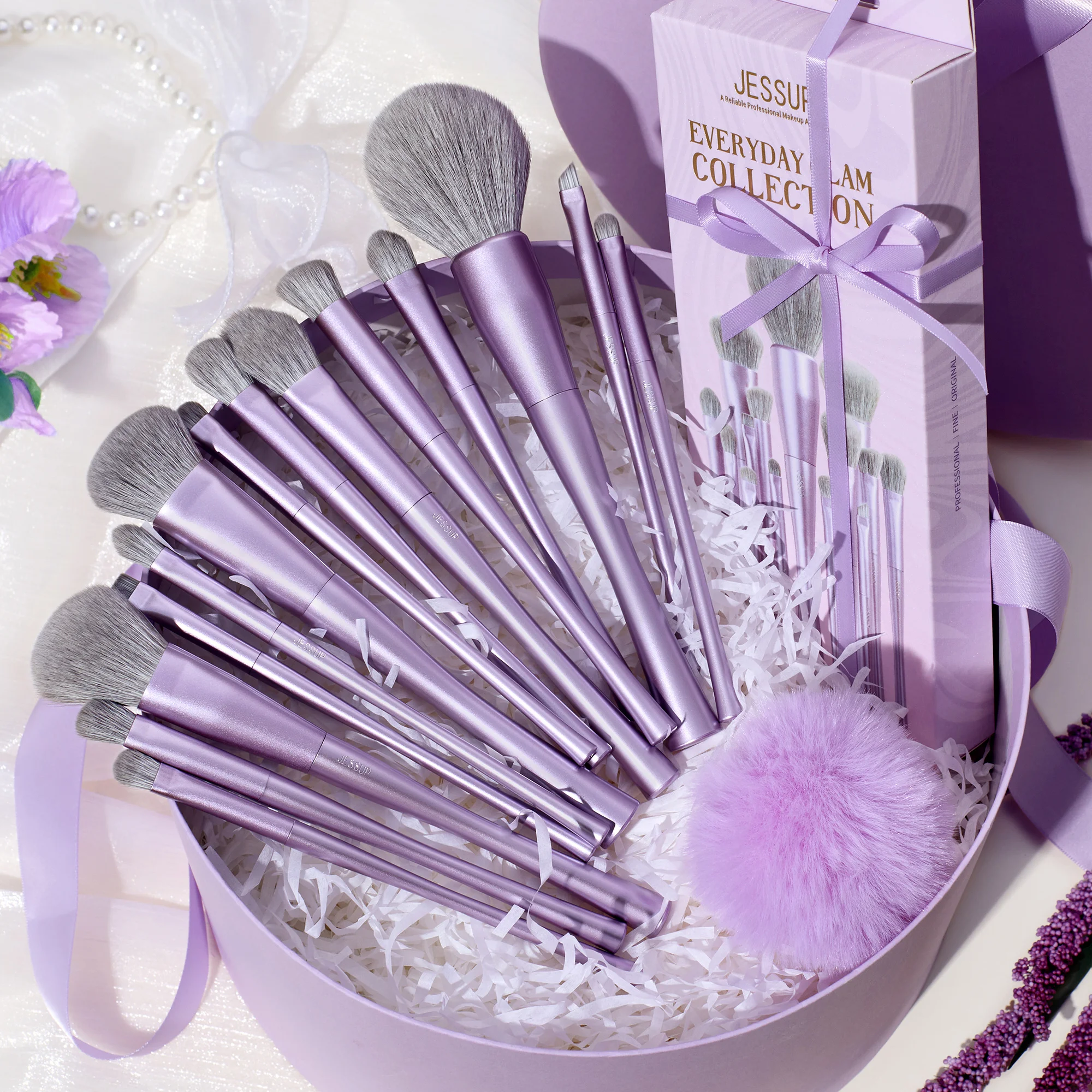 Jessup – ensemble de pinceaux de maquillage 4/7/10/14 avec éponges, pinceaux de maquillage bouffants, mélange de fard à paupières pour le visage, correcteur de mise en évidence, violet de luxe