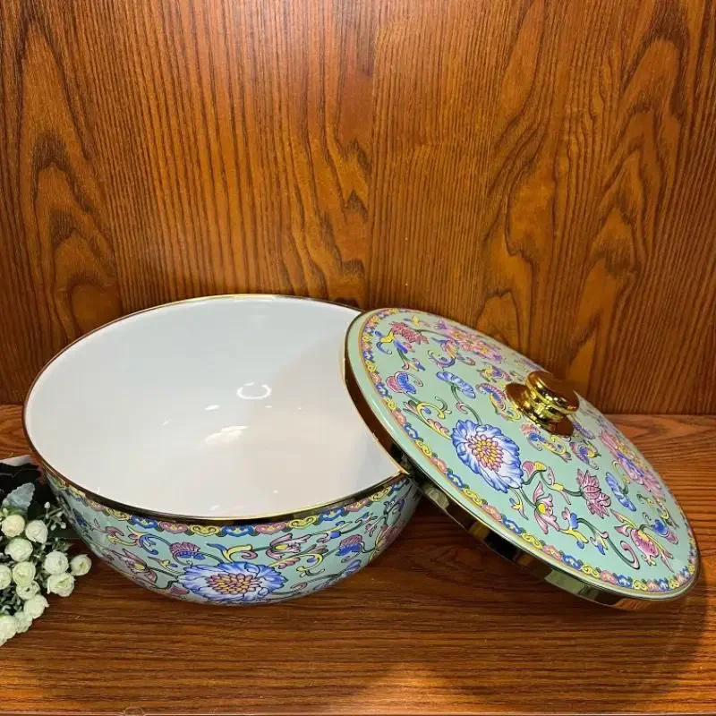 Enamel enamel European-style 29 cm large-capacity pots and bowls with lids deepen pots dumplings stuffing bowls pig oil tanks