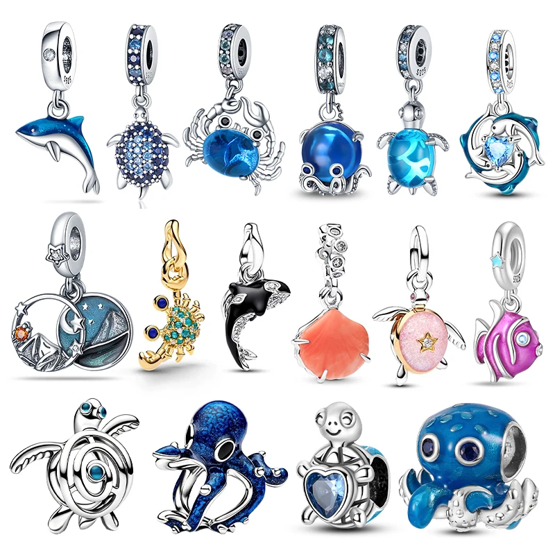 Charm 925 Silver Blue Ocean Life Theme Charm Beads Fit 3mm Original Bracelet For Women DIY Pendants Luxury Jewelry Gift Hot Sale