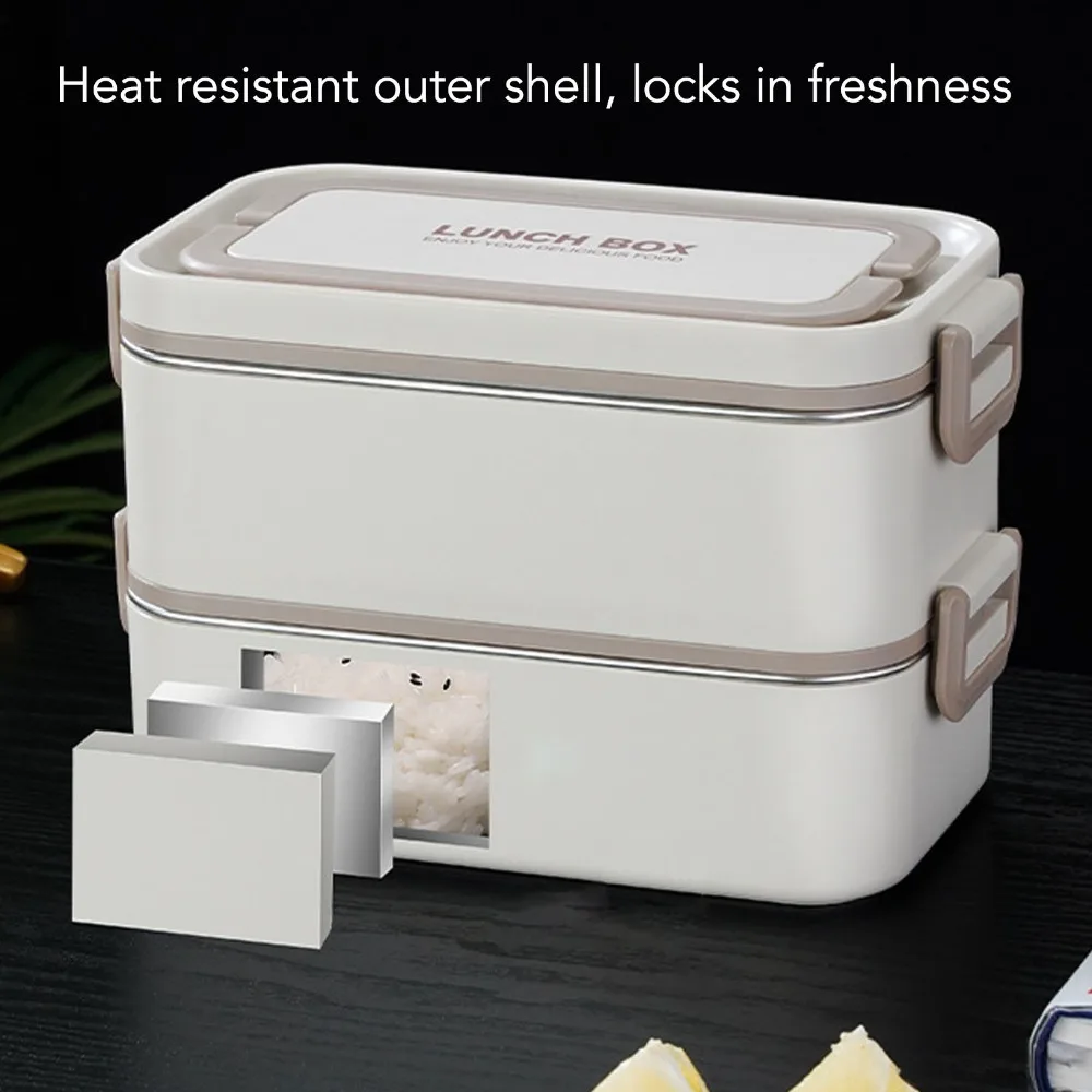 Portable 304 Stainless Steel Lunch Storage Container 2 Tier 2000ml Thermal Lunch Box Food Container For Camping