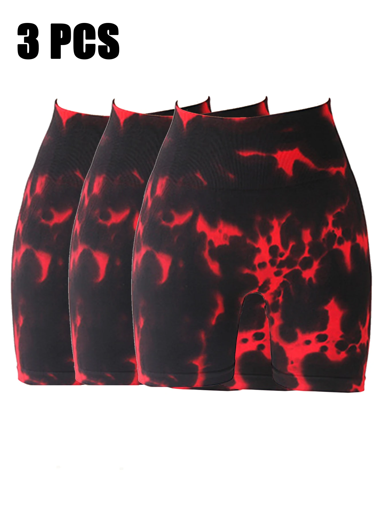 

3 Pack Us Local Red Tie-dye High-waisted Butt-lifting Women's Sports Yoga Shorts,Tummy Control Seamless Ruched Booty Shorts