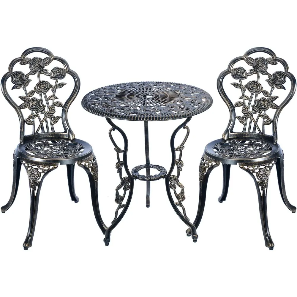 3 Piece Bistro Set,Outdoor Patio Set,Anti-Rust Cast Aluminum Bistro Table Set for Park Yard Front Porch Furniture