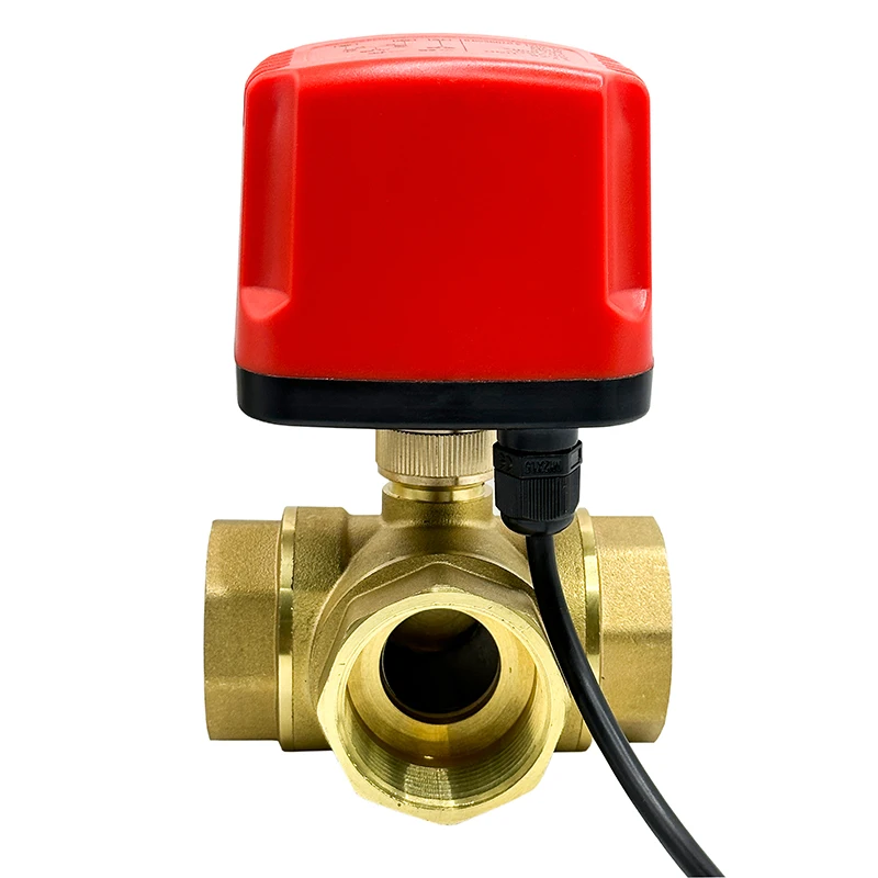 DN32 3 Ways Waterproof Motorized Ball Valve 3-Wire 2 Control Brass Electric Ball Valve Big Torque Metal Motor