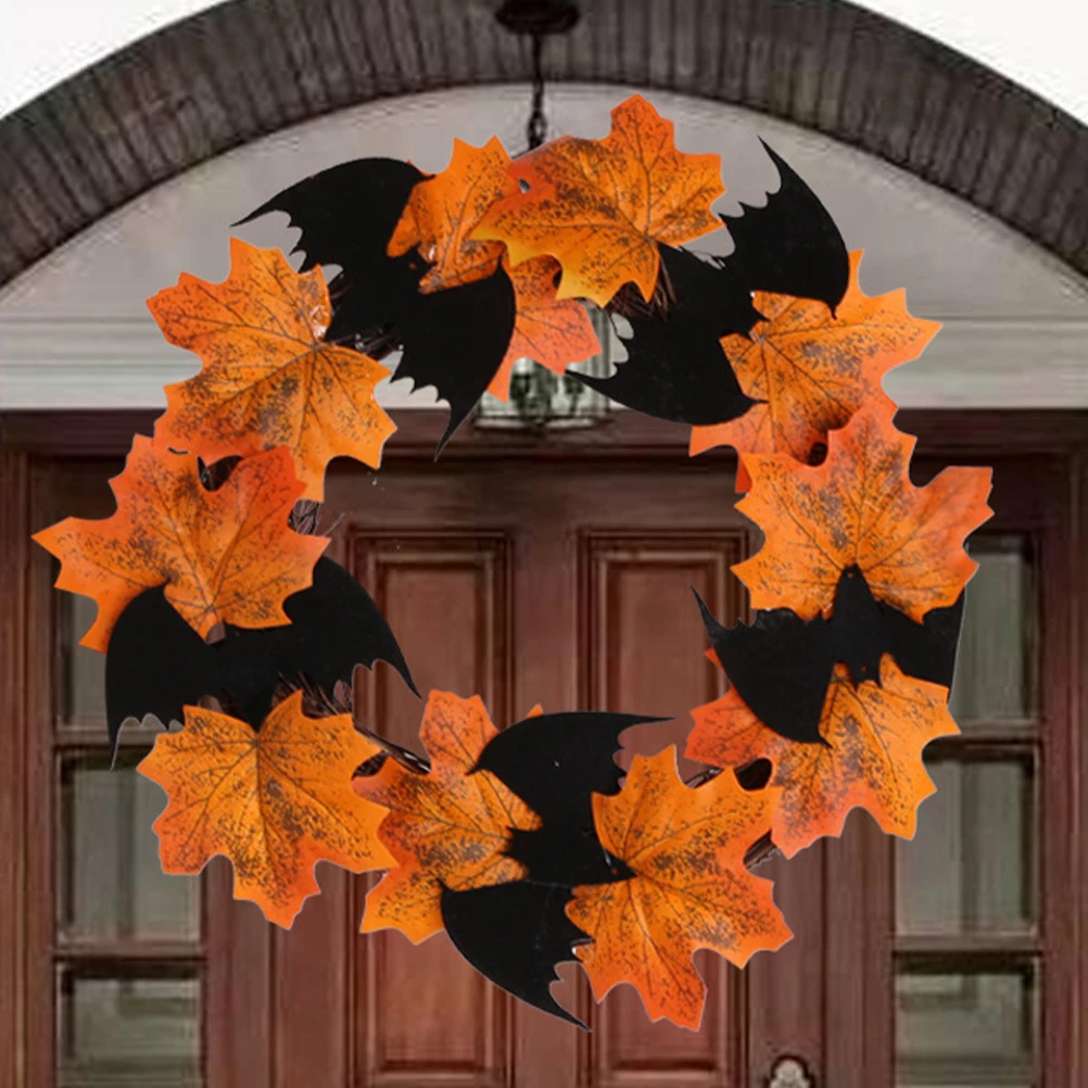 

Halloween Door Maple Leaf Felt Wooden Door Hanging Bat Decor Fall Foliage Home Party Festival nament Wooden Hanging