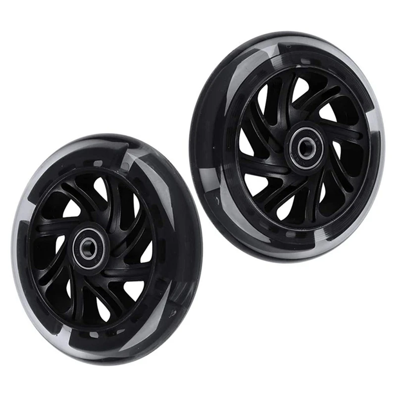 2Pair 120Mm Children Scooter LED Lights Flashing Wheels With Bearings Front/Rear LED Flashing Scooter Wheels,Black