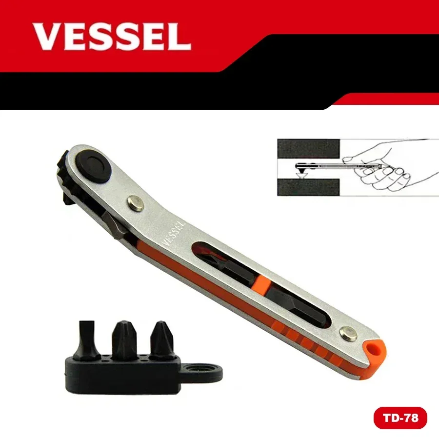 

VESSEL hand tools Flat-shaped Ratchet Screwdriver Non-Slip Dismountable for Resolving Troublesome Screw Tightening Work TD-78 El