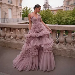 2024 New Mauve Pink Tiered Prom Dresses Extra Fluffy Tulle Ruffles Bridal Dress Wedding Photoshoot Gown Formal Party Dress