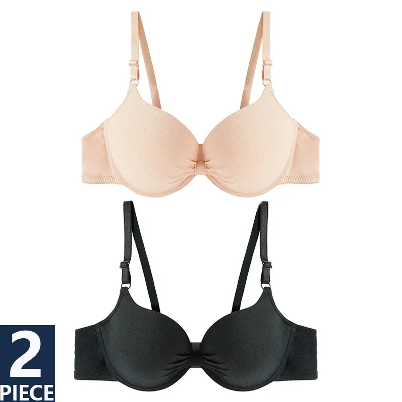 

2 PCS Women Cotton Gathered Bra New Fashion Sexy Simple Deep V Push Up Bra Back Button Brassiere Lingerie Bralette 2023 New