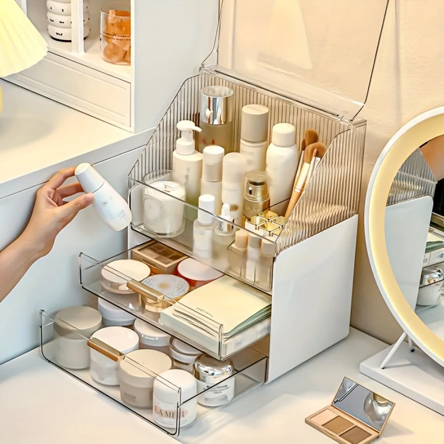 

Dressing Table Cosmetics Storage Box Desktop Dust-proof Belt Drawer Large Capacity Bathroom Countertop Waterproof Storage Rack