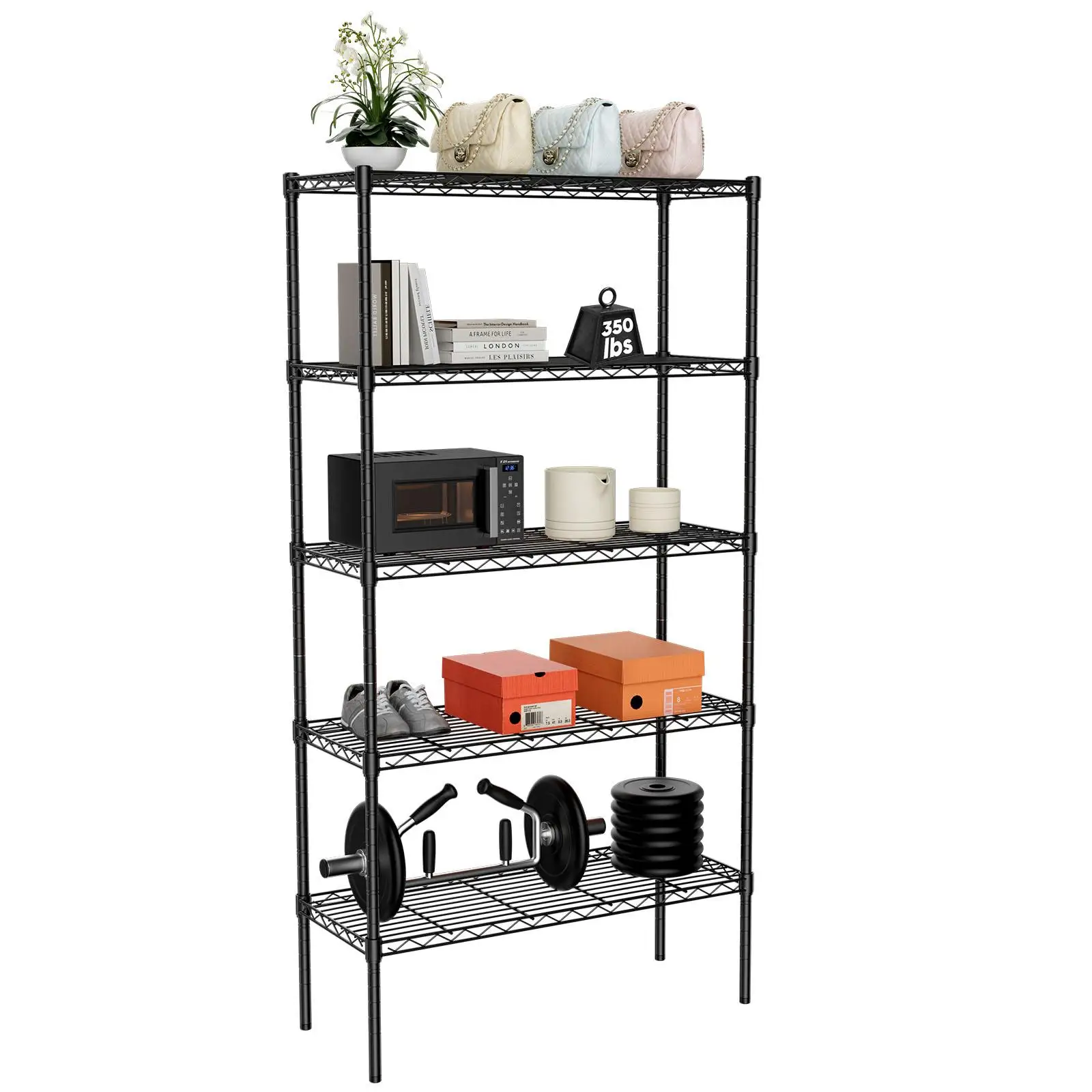 Heavy Duty Metal Storage Shelving Unit 3/4/5 Tier Adjustable Wire Rack Freestanding Organizer Shelf for Kitchen Bathroom Garage Space Saver 25+KG Capacity Steel Stand