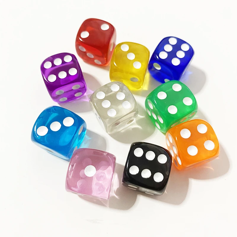 10Pcs Acrylic Transparent 16mm Clear Color Six Sided Spot D6 Playing Games Dice Set For Bar Pub Club Party Board Game