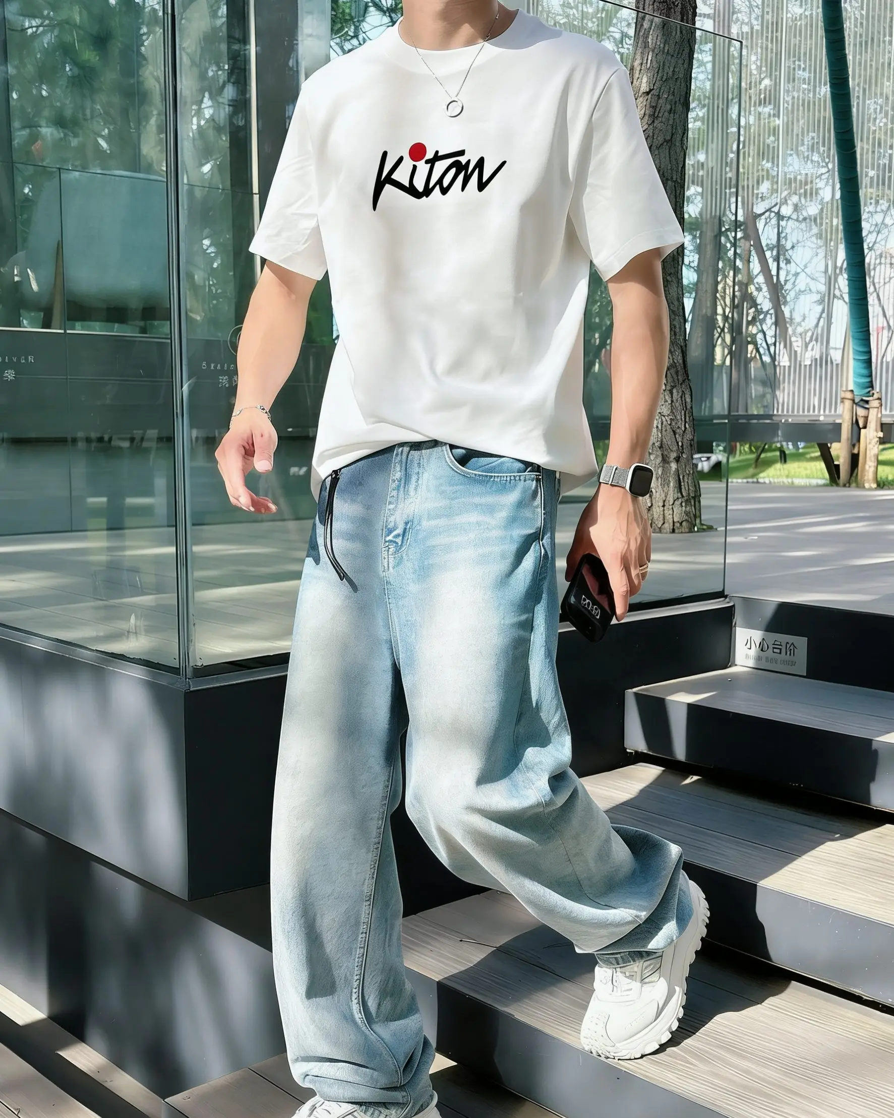 Kiton cotton double yarn fabric soft and delicate men's short-sleeved T-shirt