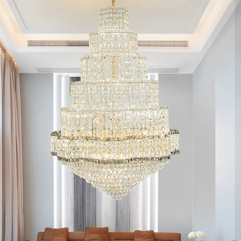 

Post Modern Stair Chandelier Large Chandelier Light Luxury Simple Duplex Villa Rotating Hollow Hotel Crystal Hanging Lighting