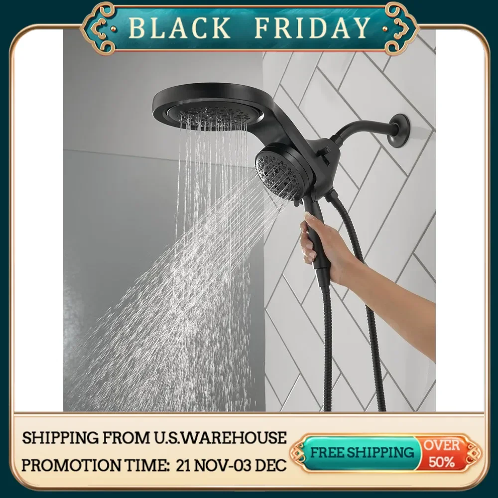 

HydroRain H2Okinetic Dual Shower Head with Handheld 5-Spray, Hose, Detachable Shower Head, 2.5 GPM Flow Rate, Matte Black