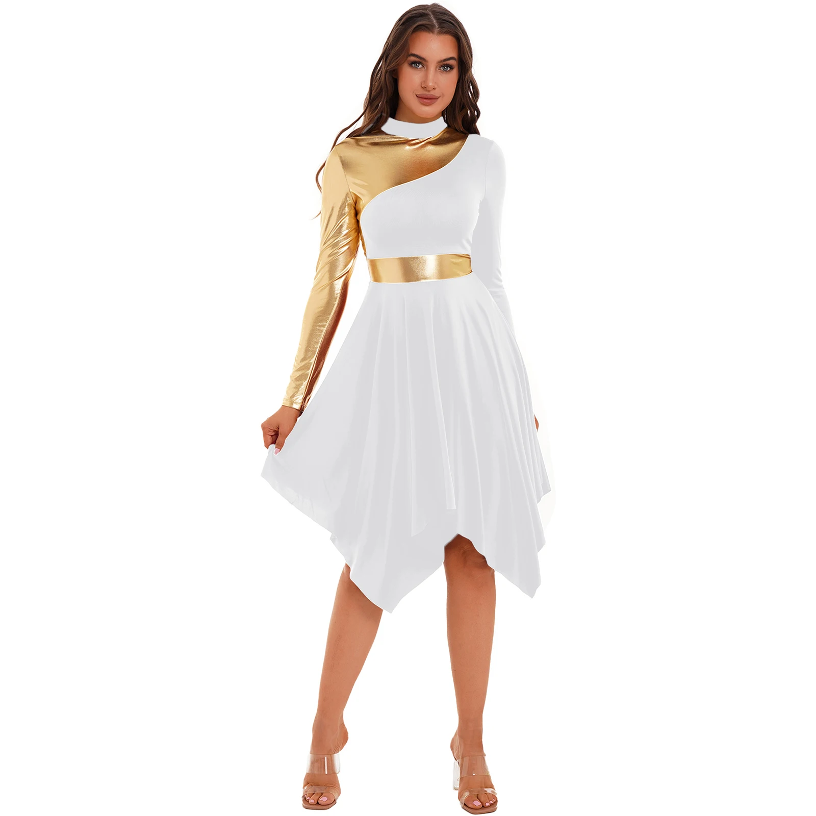 Women Modern Lyrical Liturgical Dance Costume Church Choir Worship Praise Dress Long Sleeve Gown with Wide-Leg Pants Dancewear image 2
