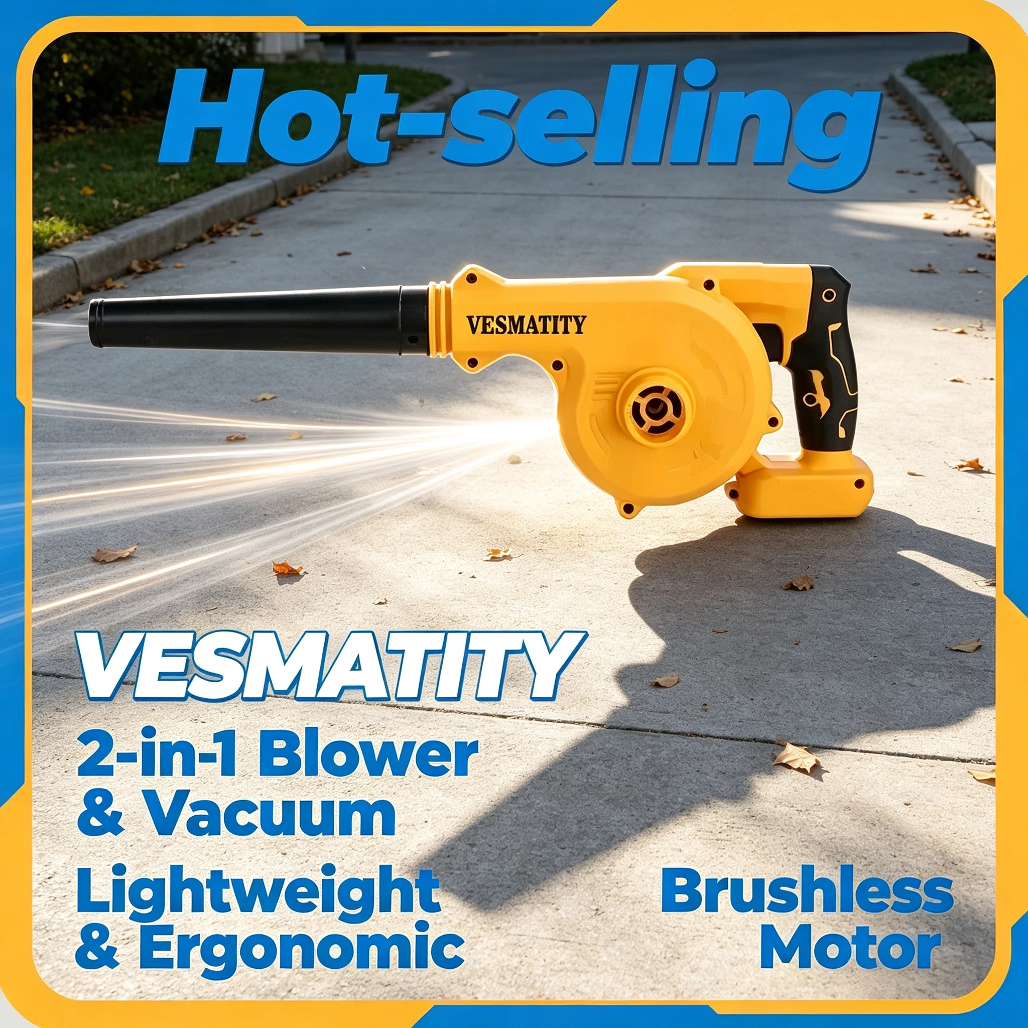 Vesmatity 2 in 1 Cordless Leaf Blower Vacuum Cleaner Electric Jobsite Air Blower for Dewalt 18V Battery Pro Prime Tool