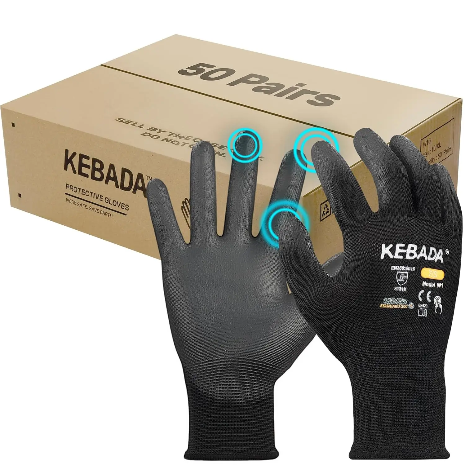 

PU Coated Touch Screen Work Gloves with Grip, Bulk Pack for Warehouse, Construction, Gardening, Mechanic Use, Black, Large