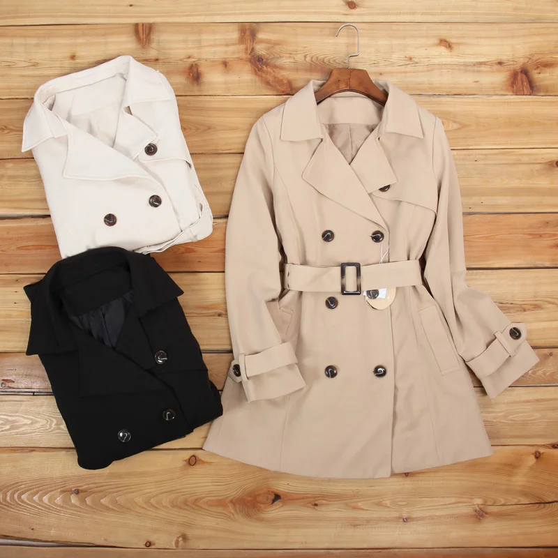 

Classic Briti Sle Women's Long Coat Overcoat Double Breasted Waist Belted Windbreaker High Waist Polyester Fiber