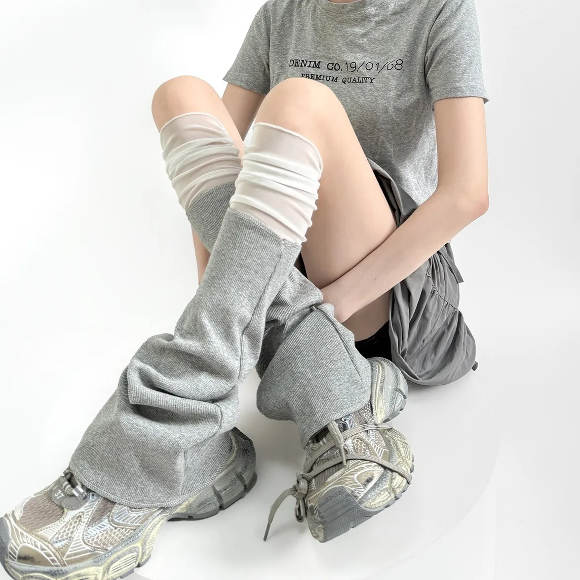 

Весенне-осенние сетчатые гетры в японском стиле, светло-серые вязаные чехлы с рогами, однотонные длинные носки для женщин и девочек