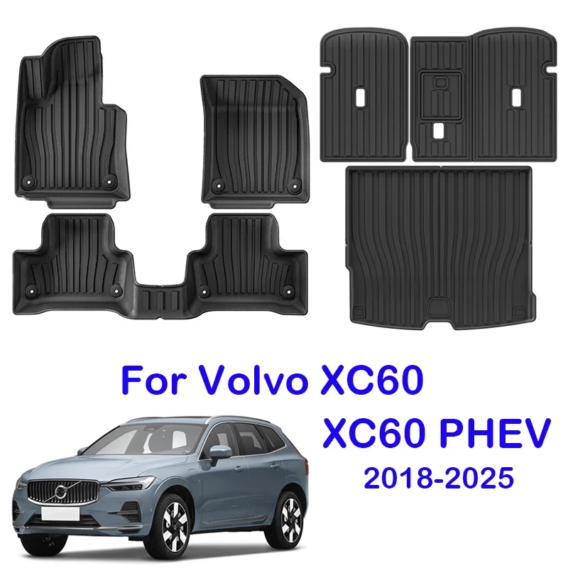 Car Floor Mats For Volvo XC60 PHEV 2018-2025 Cargo Liner Mat Backseat Protectors Non-slip Waterproof Foot Pad LHD TPE Car Carpet