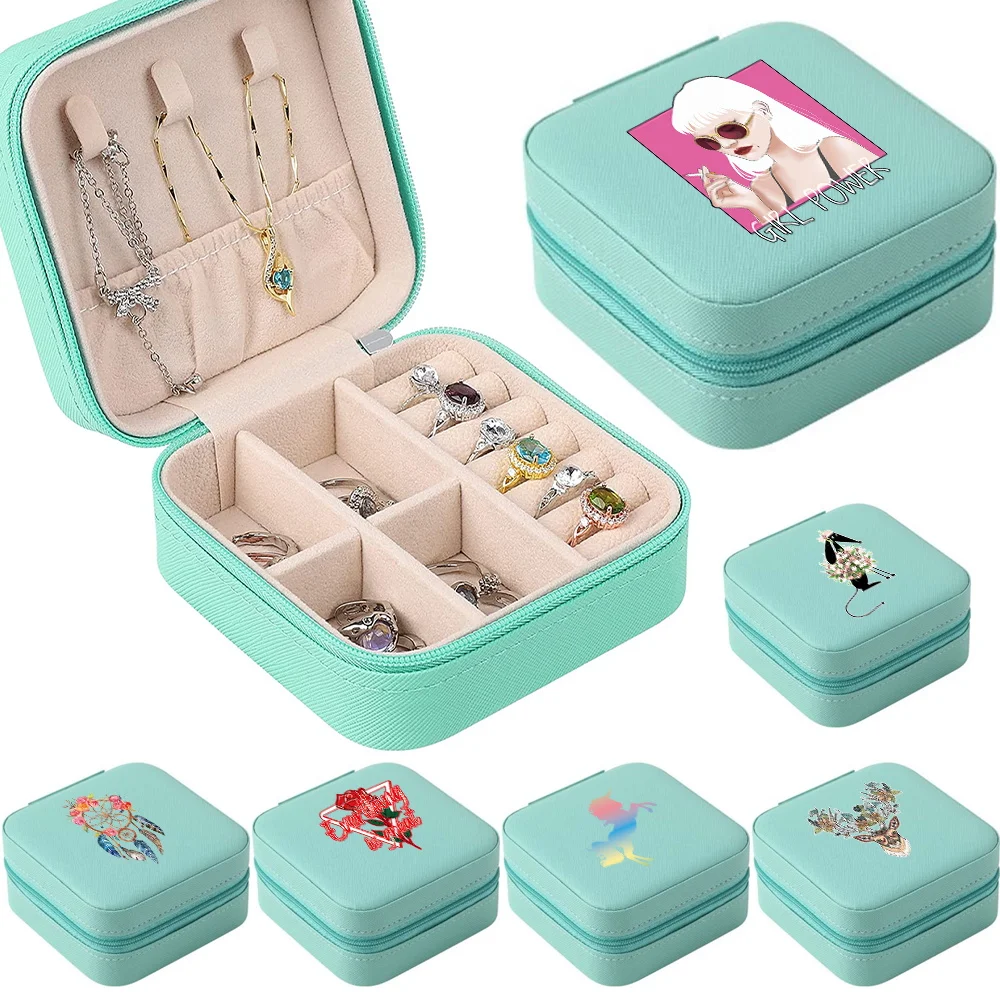 

Portable Jewelry Box Jewelry Organizer Display Travel Jewelry Case Color Pattern Boxes Leather Storage Earring Necklace Jewelers