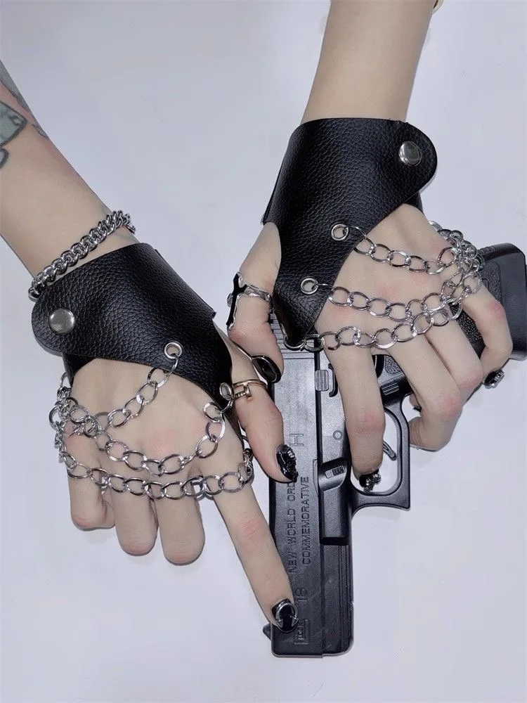 スキン手袋変装 y2k アクセサリーコスプレ手袋パンクダンスアクセサリー衣装ハンドカフロリータチェーンクール手袋