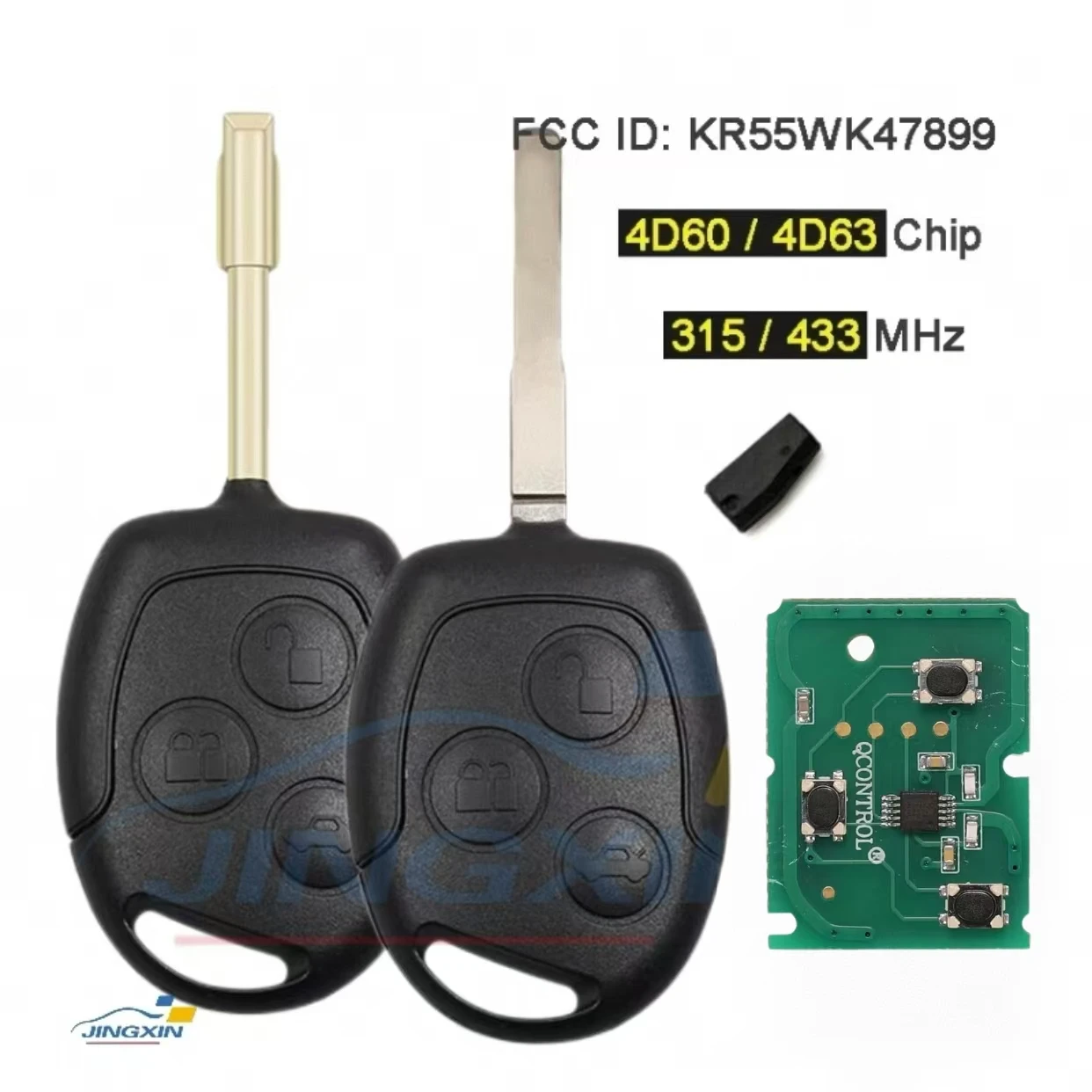 

JINGXIN KR55WK47899 315MHz-433MHZ 4D63/4D60 Chip Replacement 3 Button Remote Car Key Fob FO21 HU101 for Ford car key