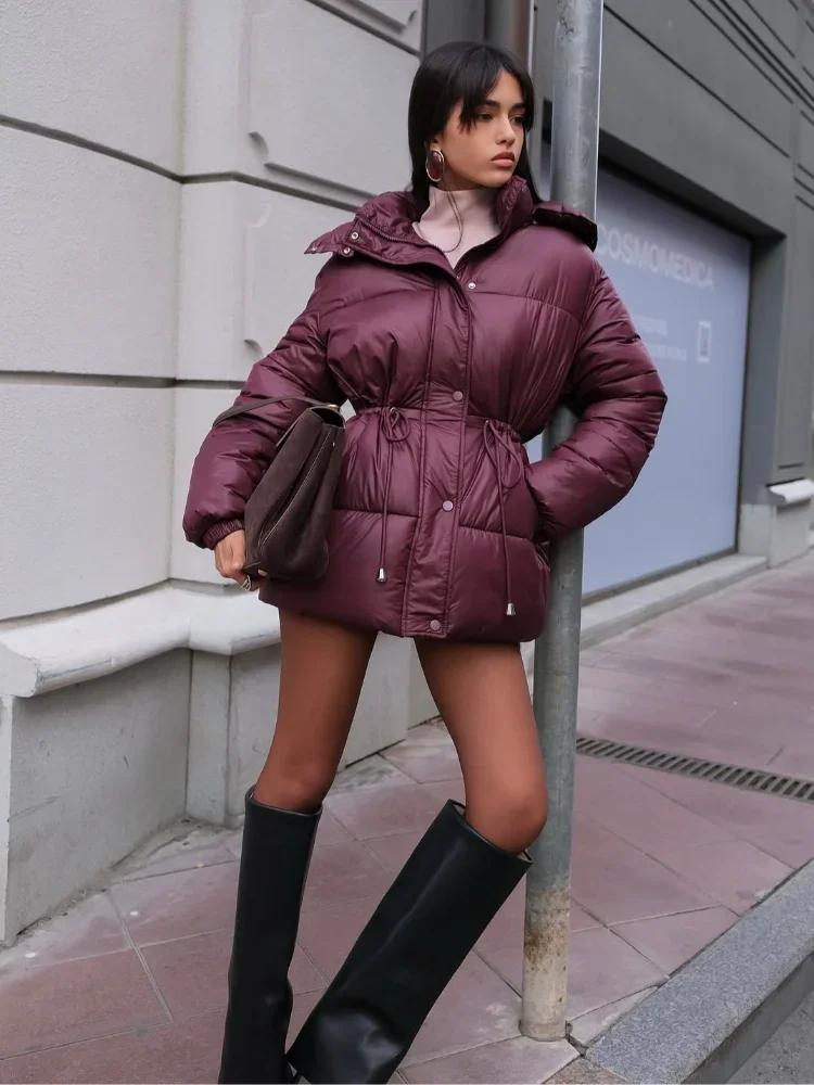 Tinta unita Casual Office Elegante High Street Capispalla caldo Donna Vintage Giacca con risvolto bordeaux con cintura Cappotto a maniche lunghe