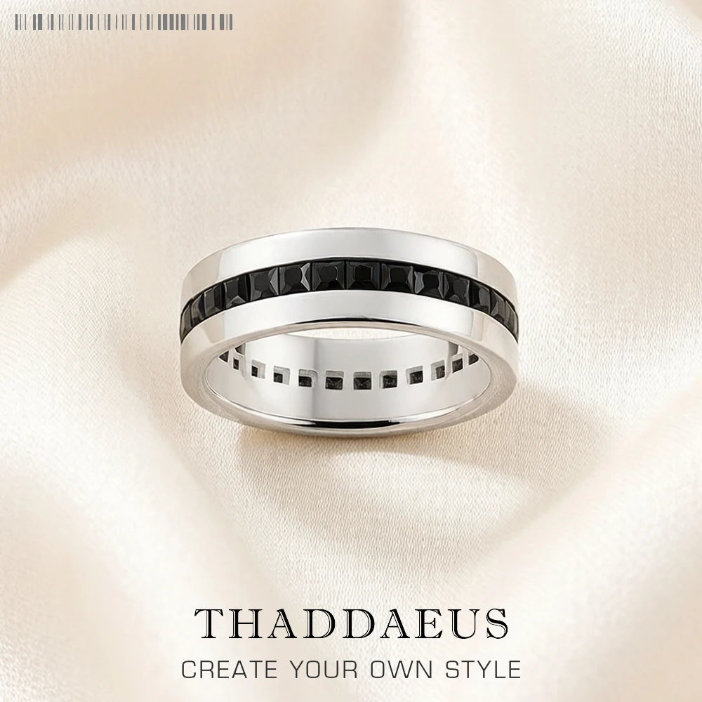Band Ring Black Stones Europe Style Vintage Fine Jewelry For Women Men Summer Brand New Pure 925 Sterling Silver Gift