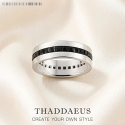 Band Ring Black Stones Europe Style Vintage Fine Jewelry For Women Men Summer Brand New Pure 925 Sterling Silver Gift